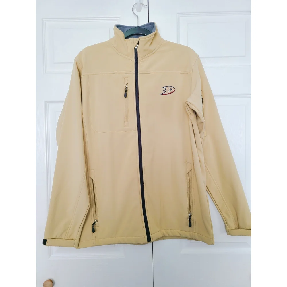 NHL Anaheim Ducks Hockey Fleece Lined Zip-up Tan Athletic Embroider Logo Jacket